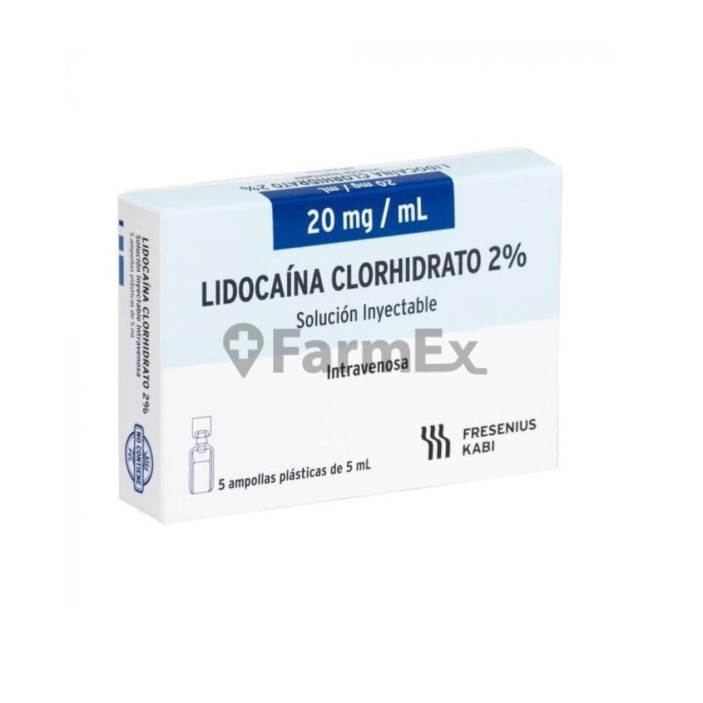 Lidocaína Clorhidrato 2% x 5 ampollas de 5 mL Farmex-BanMedica-Persistente